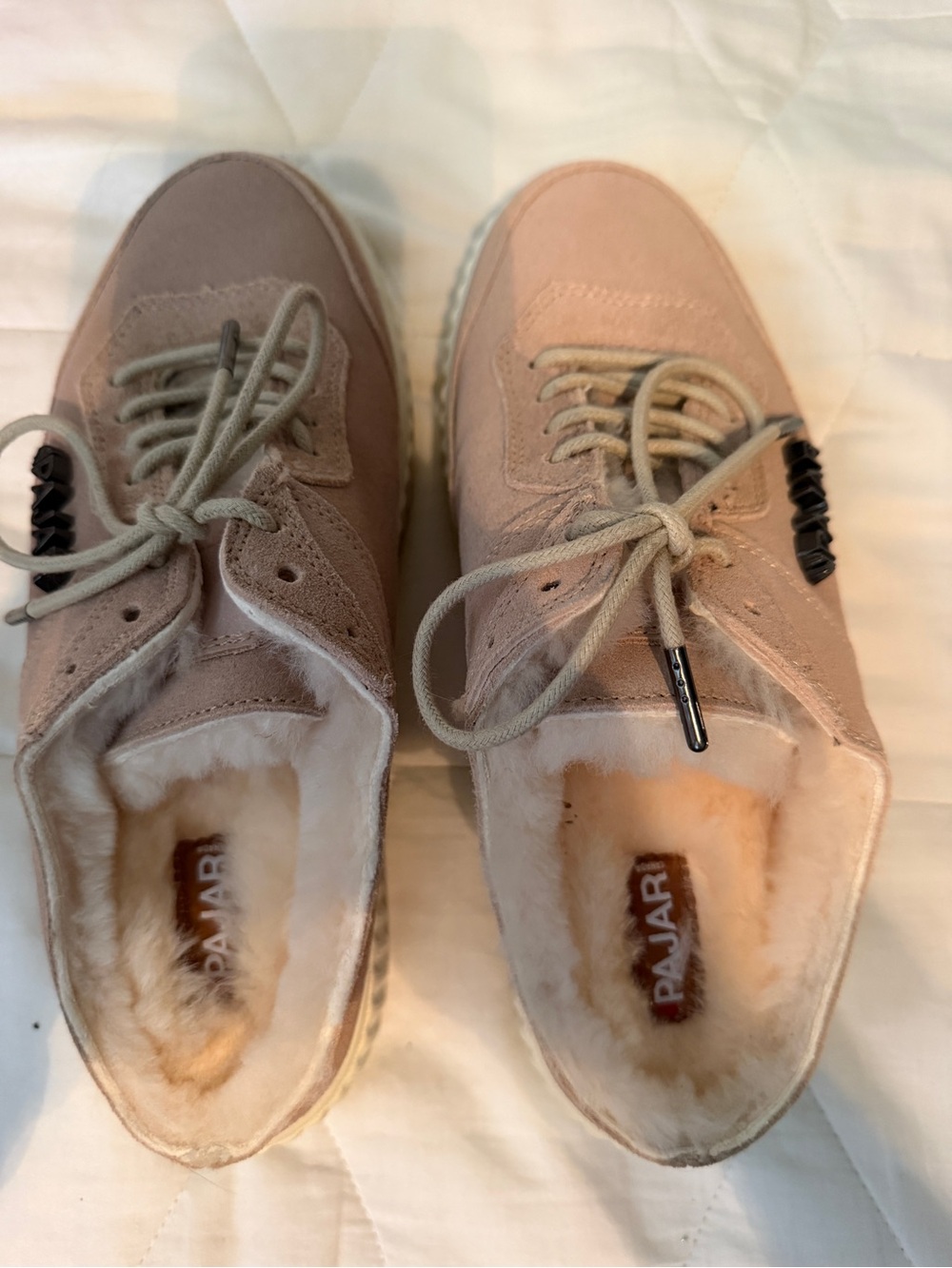 Pajar Women’s Suede Shearling Sneakers in Blush Pink